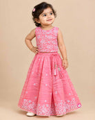 Girl baby thread embroidered floral sleeveless choli top with flared skirt and dupatta set