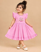 Toddler silk cotton frock with embroidery and ruffled trim for festive ethnic wear