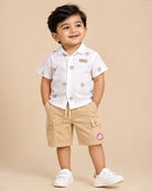 Infant boys embroidered short sleeve shirt and cargo shorts set for summer outings