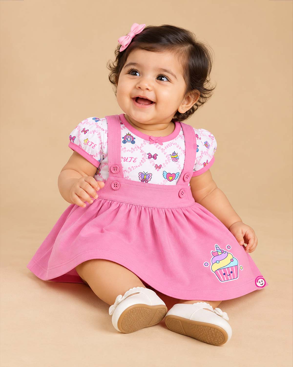 baby girl pinafore dress set with printed t-shirt for infant clothing