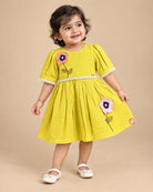 Little Girl Floral Cotton Frock Tiered Midi Dress with Pleated Sleeves for Birthday Party