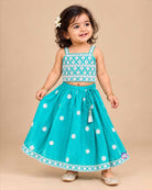 Embroidered choli lehenga set with sleeveless top and pleated skirt for festive events.