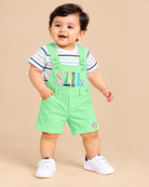 Baby boy striped t-shirt and green dungaree shorts set baby clothes