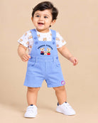 Baby boy printed t-shirt with blue bear embroidery dungaree shorts set