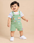 Baby boy striped t-shirt and green robot dungaree romper baby clothes set