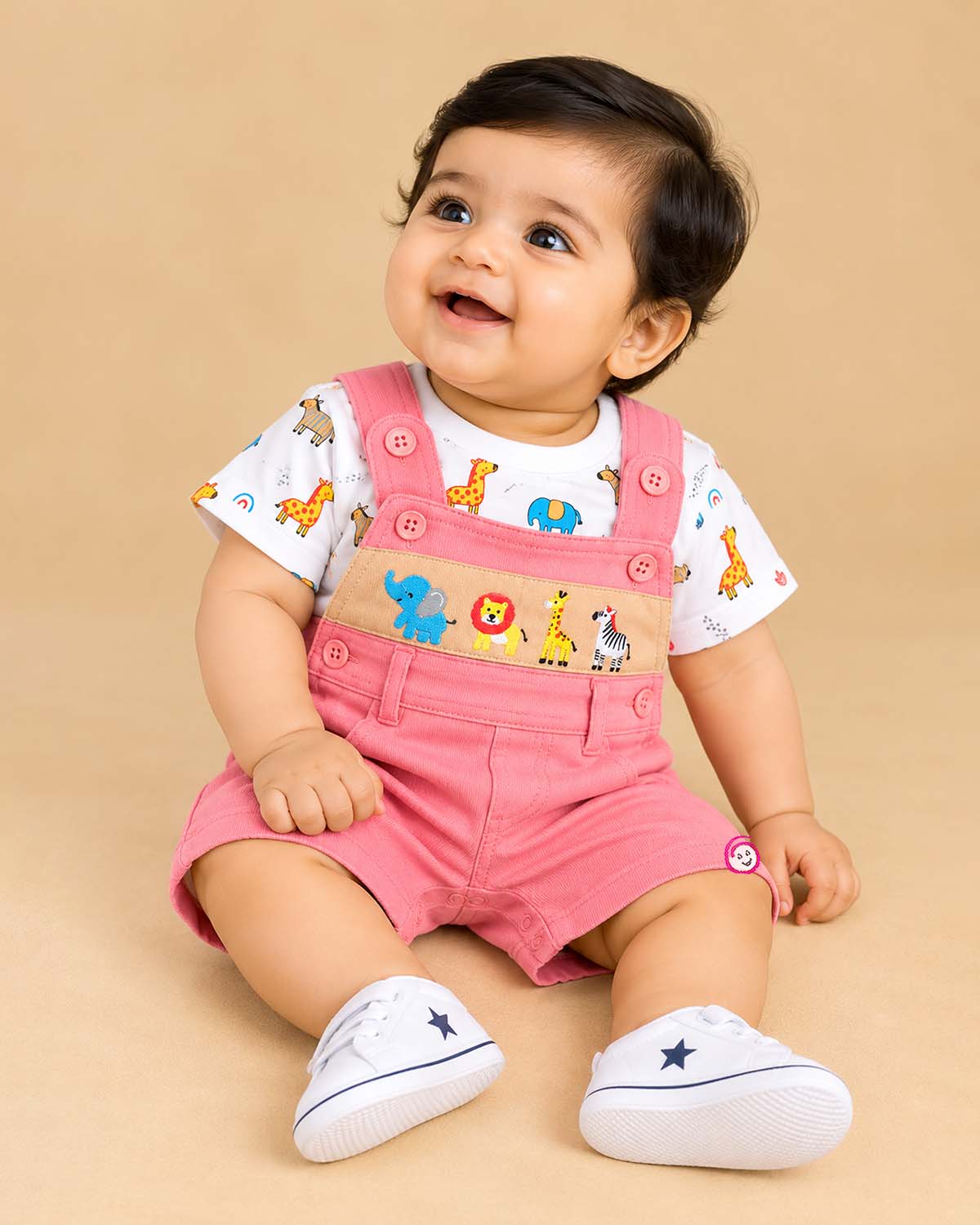 Baby boy short dungaree romper and t-shirt clothes for infants set with animal print