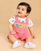 Baby boy short dungaree romper and t-shirt clothes for infants set with animal print