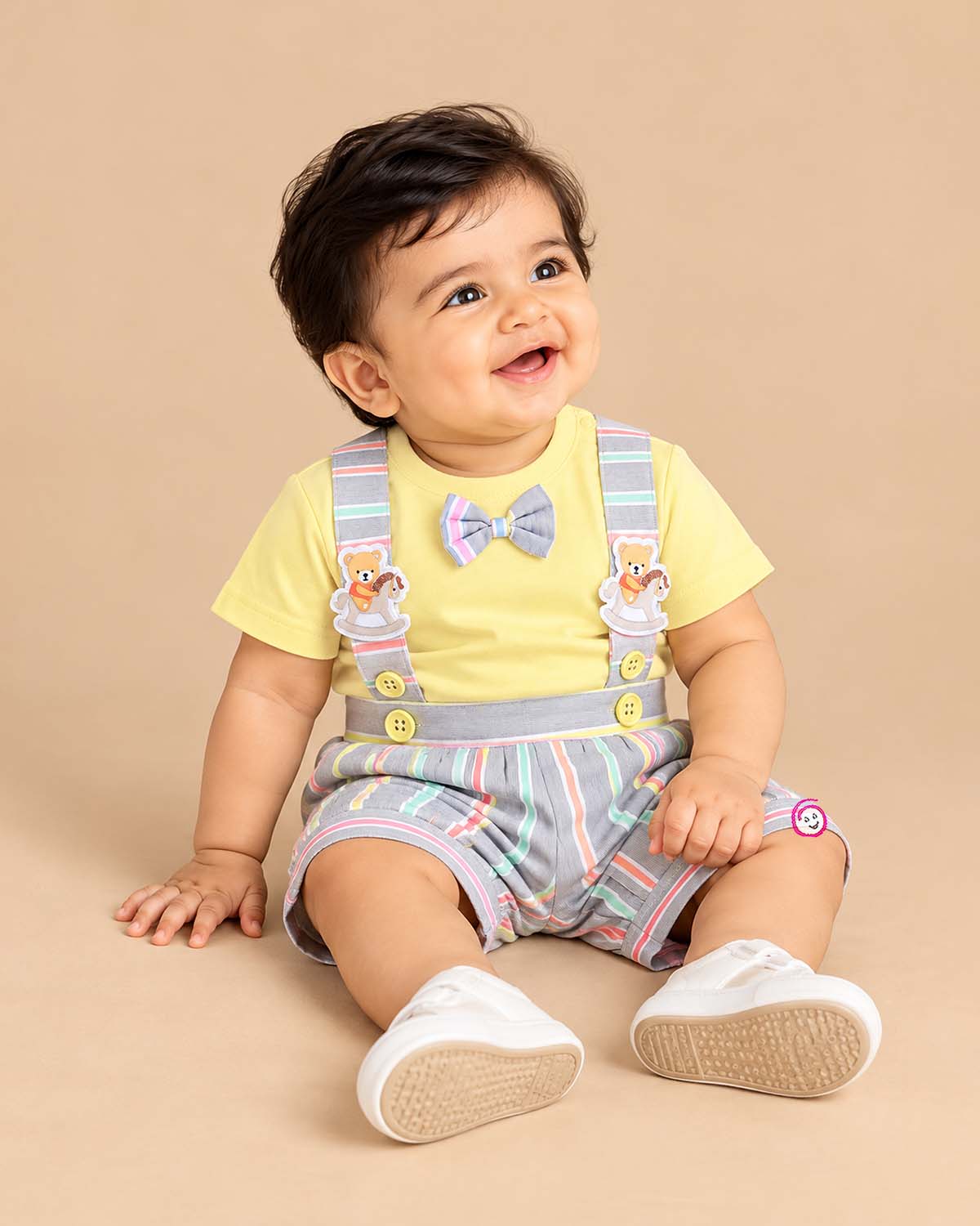Little gentleman suspender suit with bow t-shirt for birthday party wear