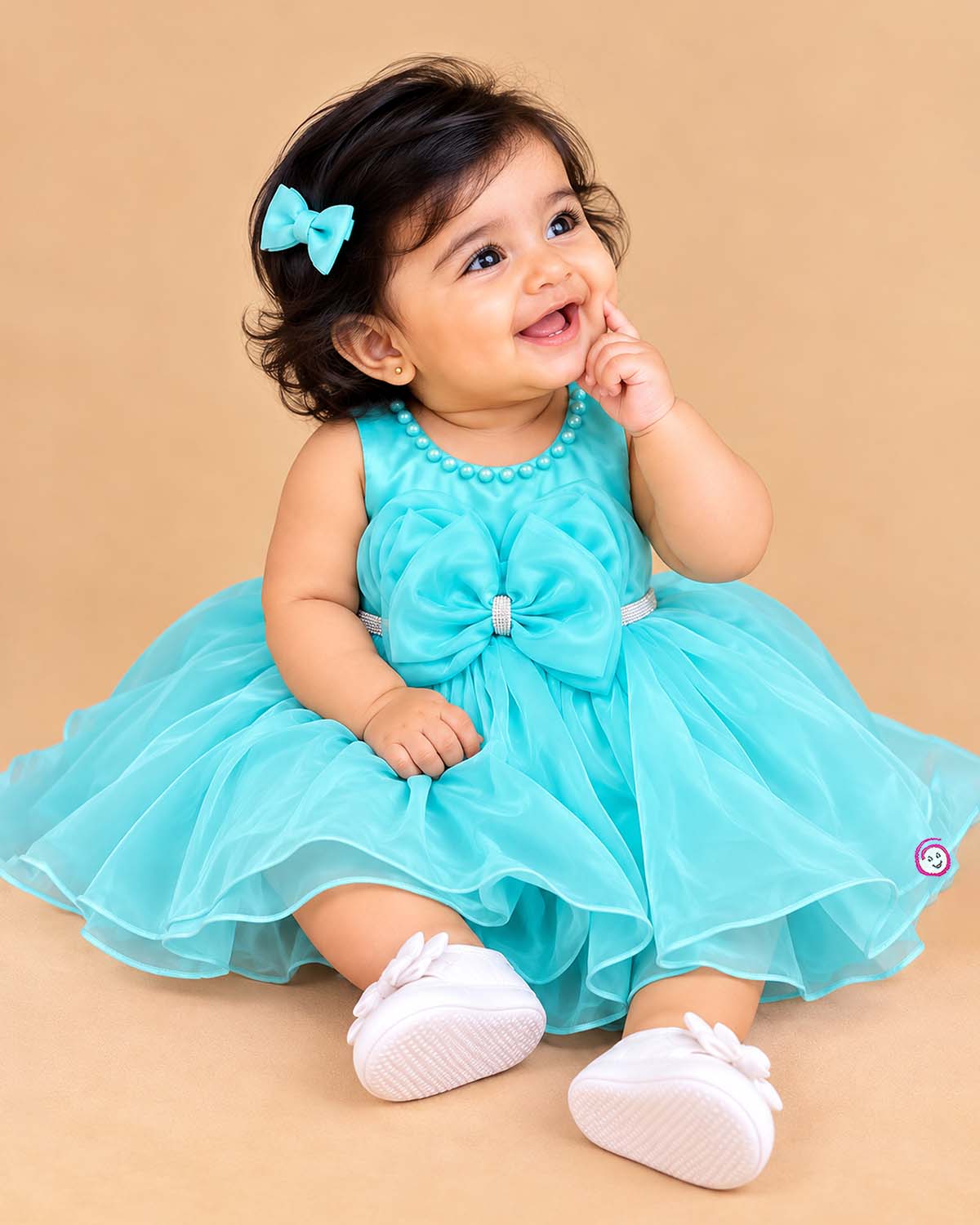 Infant net frock with front bow detail, childrens party wear dress for birthday celebration