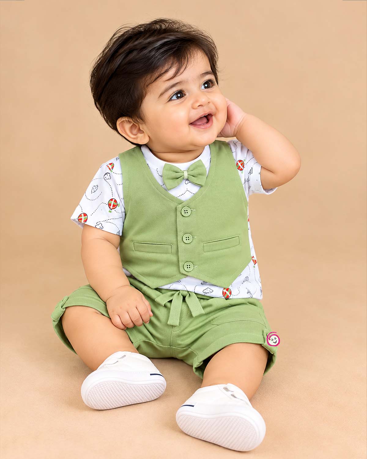 Toddler printed t-shirt with attached vest and shorts for boys party wear