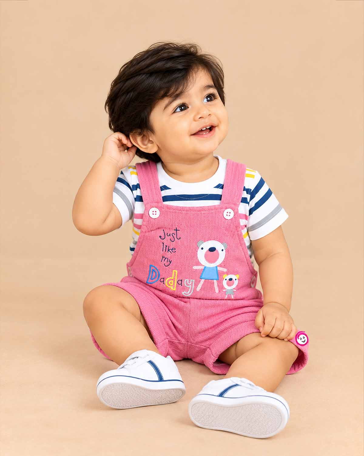 Infant cotton dungaree set and striped t-shirt for baby boy casual clothes and playwear