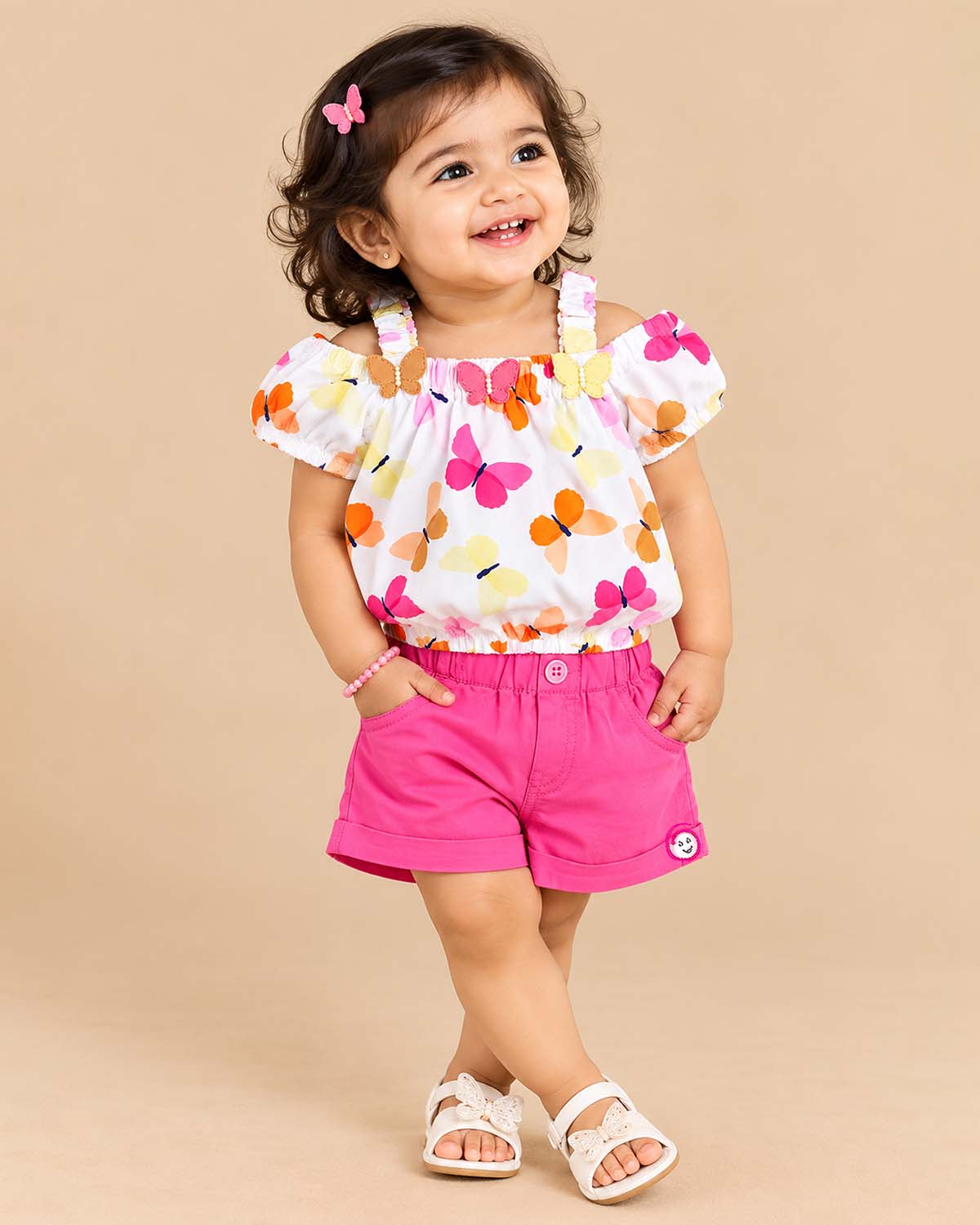 girls clothing butterfly printed top and elasticated shorts set for summer outings