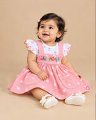 Baby girl clothes printed pinafore dress with floral top set