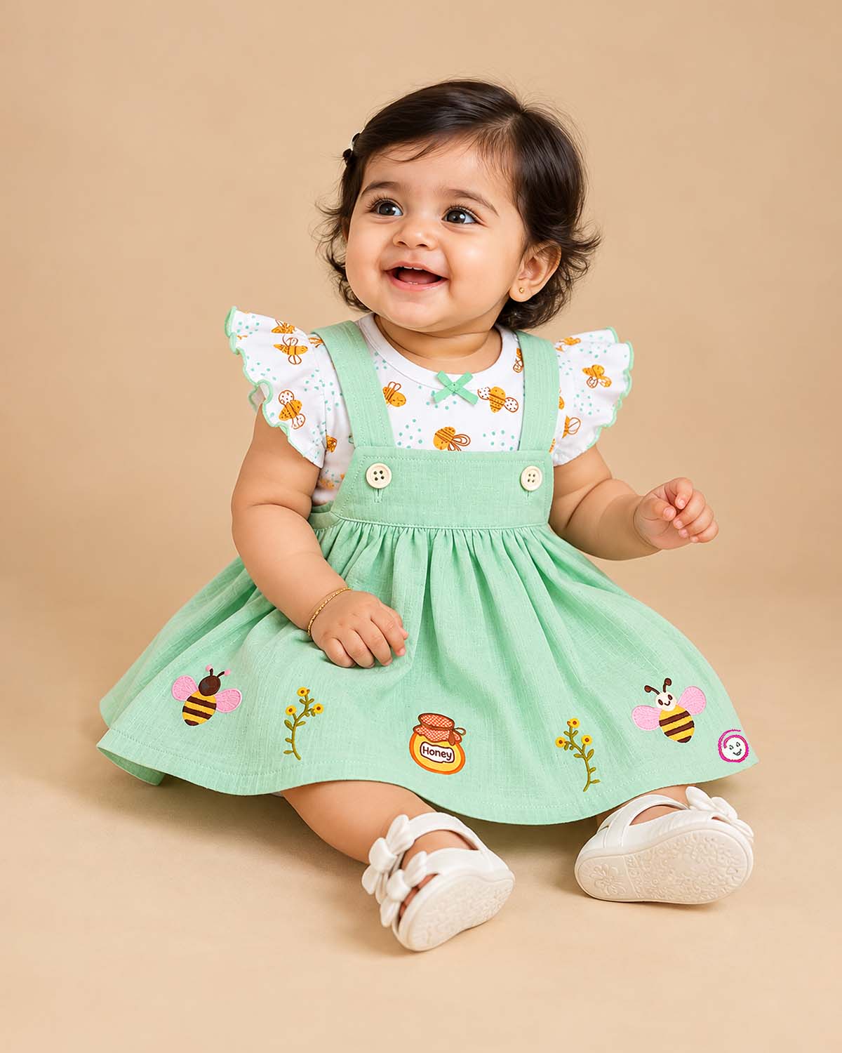 Infant cotton pinafore dress set with top for baby clothes and casual outfits