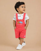 Adorable little gentleman safari animal print tshirt paired with embroidered friends short dungarees