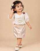 Textured Schiffli Cowl Neck Midi Dress with Puff Sleeves as a Baby Party Wear Dress