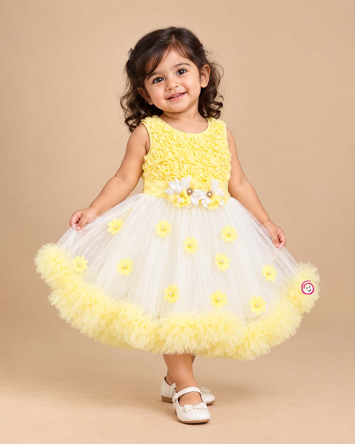 toddler floral net frock sleeveless children party wear dress