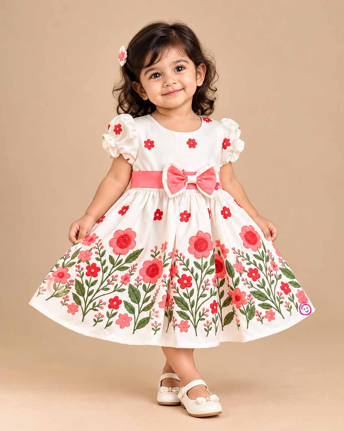 little girl floral printed cotton frock short sleeve casual party wear dress