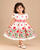 little girl floral printed cotton frock short sleeve casual party wear dress