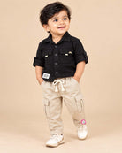 Toddler boy waffle textured shirt and cargo pant set with utility pockets for casual wear