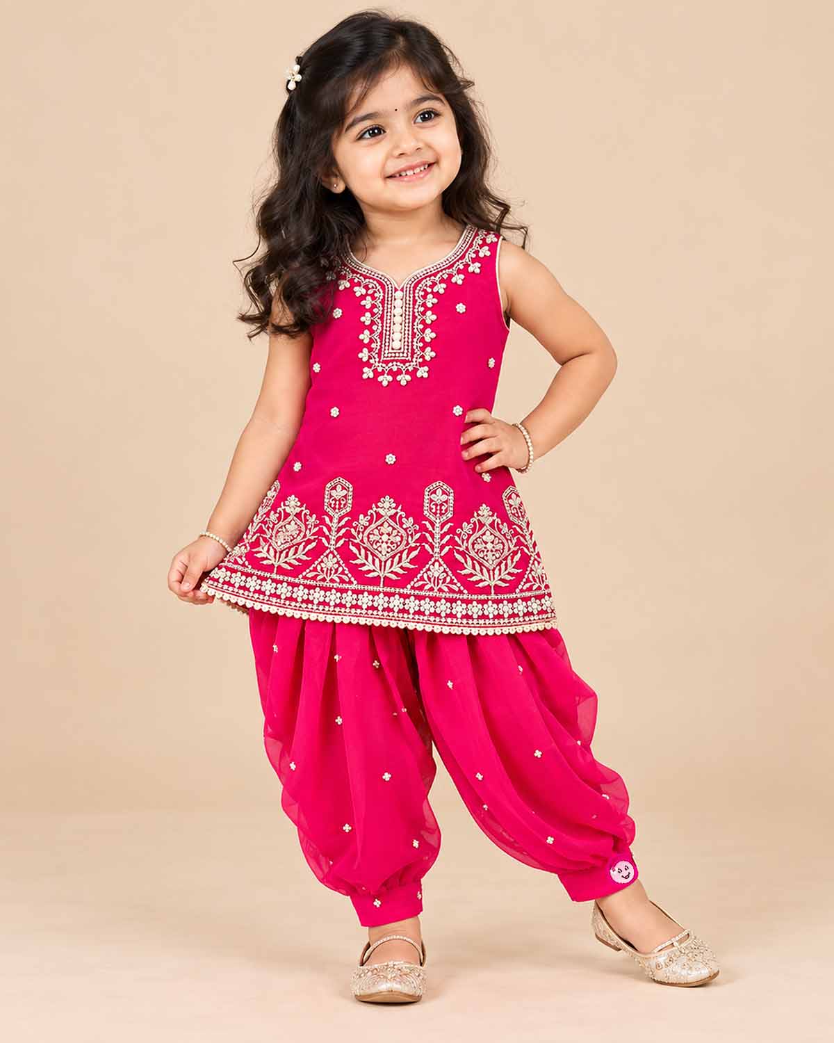 Toddler embroidered kurti and patiyala pants ethnic wear set for festive party and family celebrations