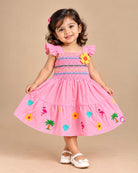 little girl smocked cotton frock flutter sleeve casual party dress