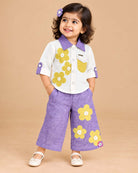 Toddler floral embroidered top and matching pants set for girls casual wear and parties