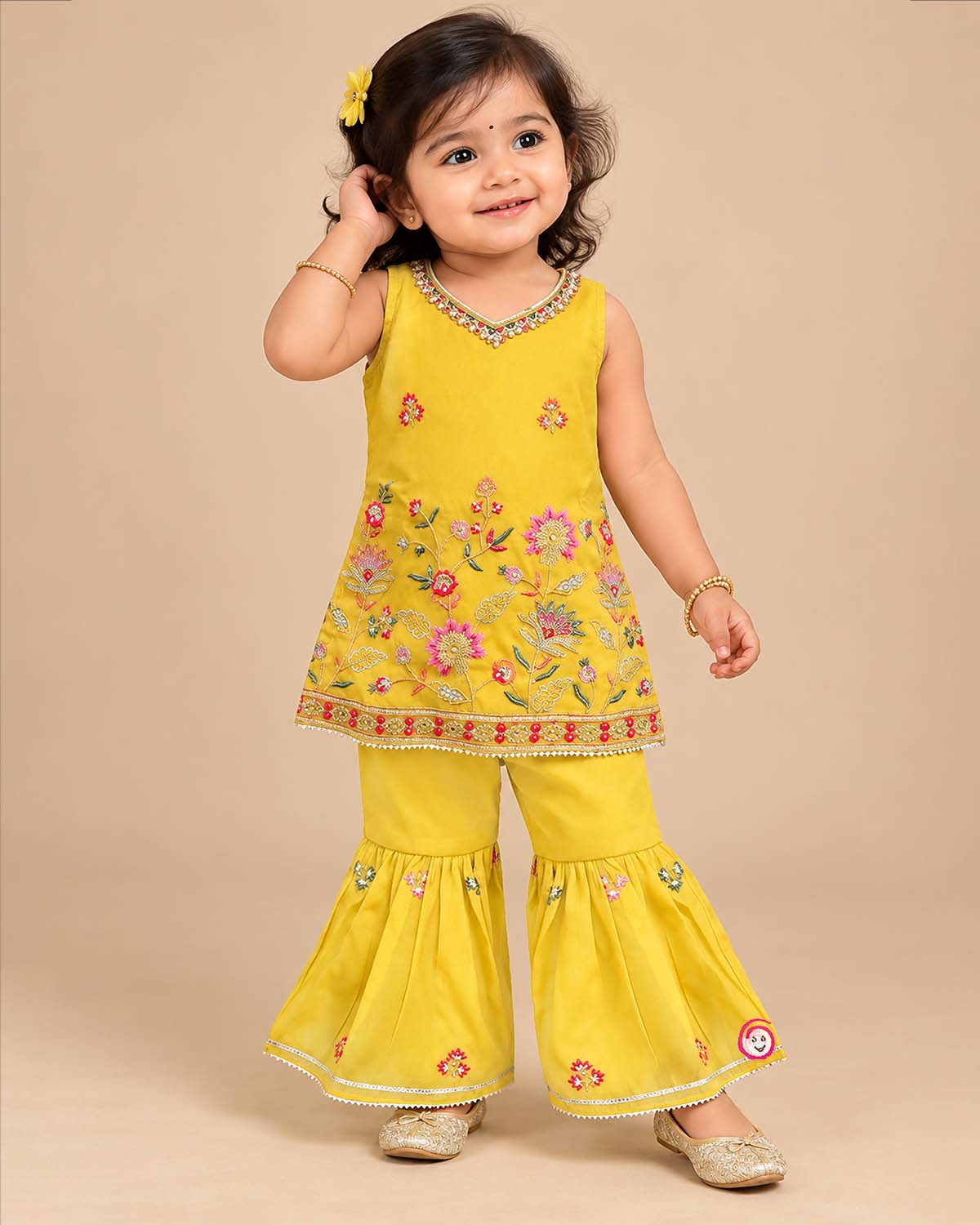 little girl embroidered silk sharara set with dupatta for infant ethnic wear