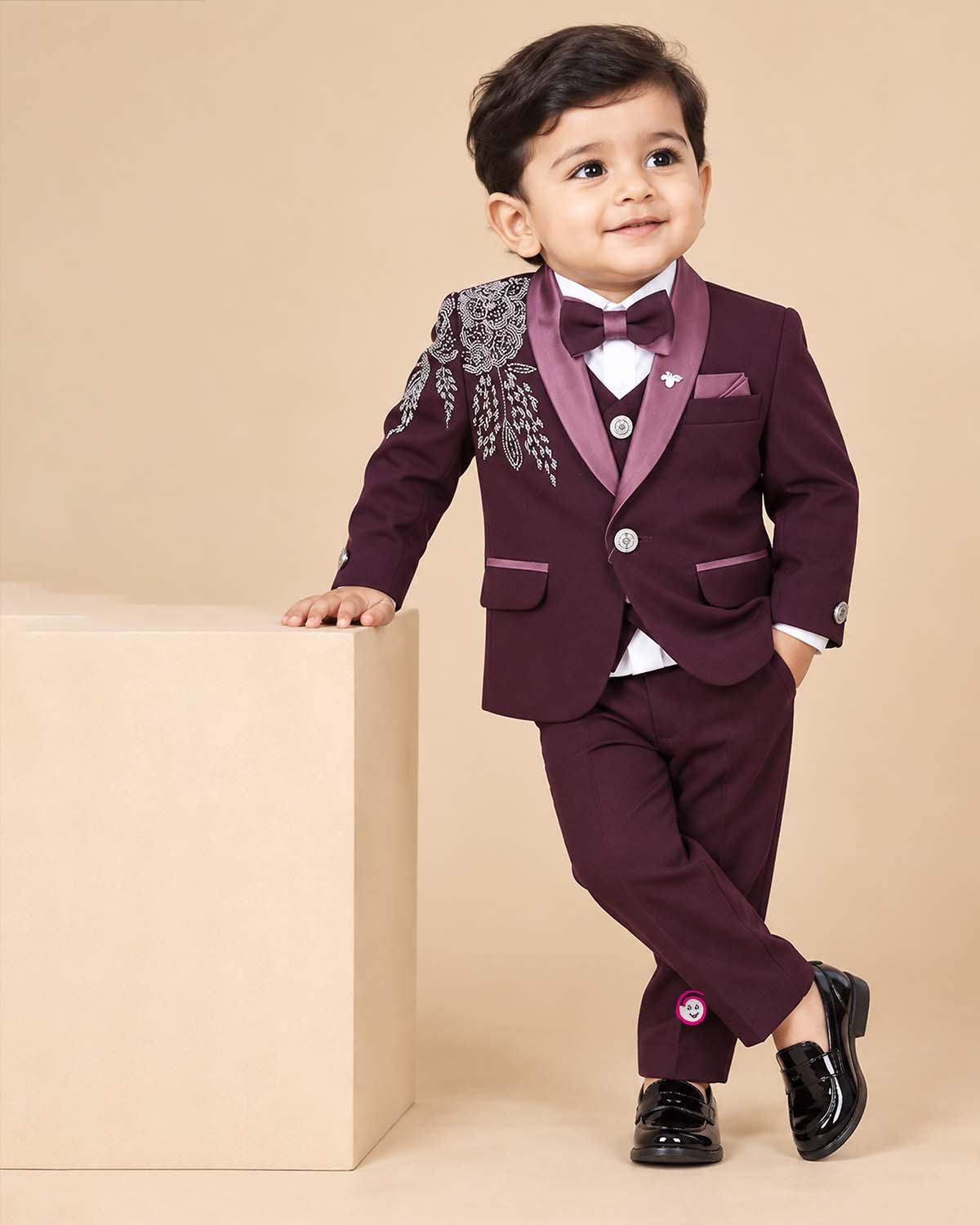 Little Gentleman Embroidered Tuxedo Suit for Wedding and Reception