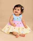 Baby girl seersucker frock with pineapple embroidery for casual outings