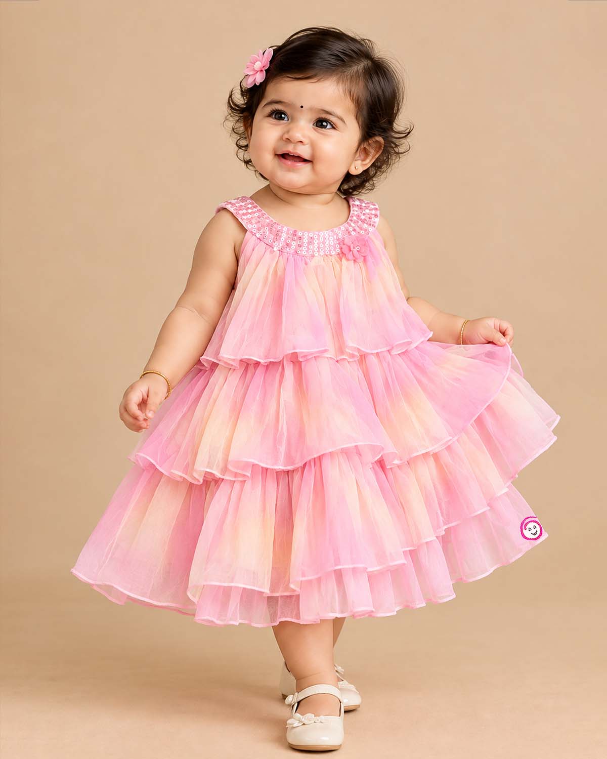 Girls tiered midi frock for birthday party wear and festive dress