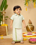 Dashing traditional cotton shirt and dhoti set for young boys ethnic attire