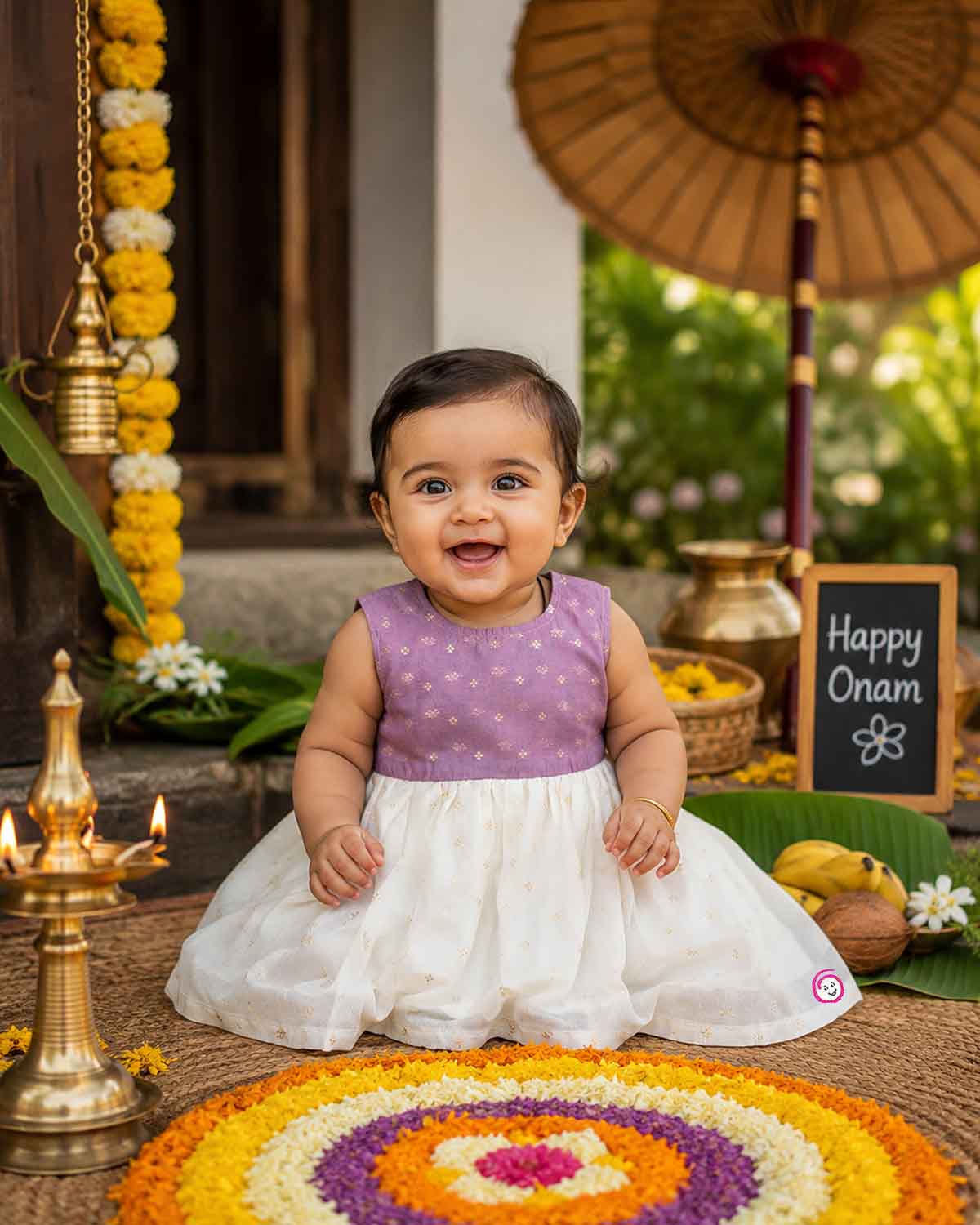Sleeveless traditional attire for toddlers with small metallic woven patterns and a soft gathered waistline.