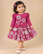 Toddler girl pleated skirt set with floral embroidery and long sleeves for festive wear
