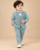 Boys embroidered formal suit set with rhinestone beadwork blazer vest and matching pant.