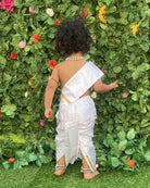Infant Krishna dress featuring silk dhoti patka sash mukut with peacock feather flute and necklace